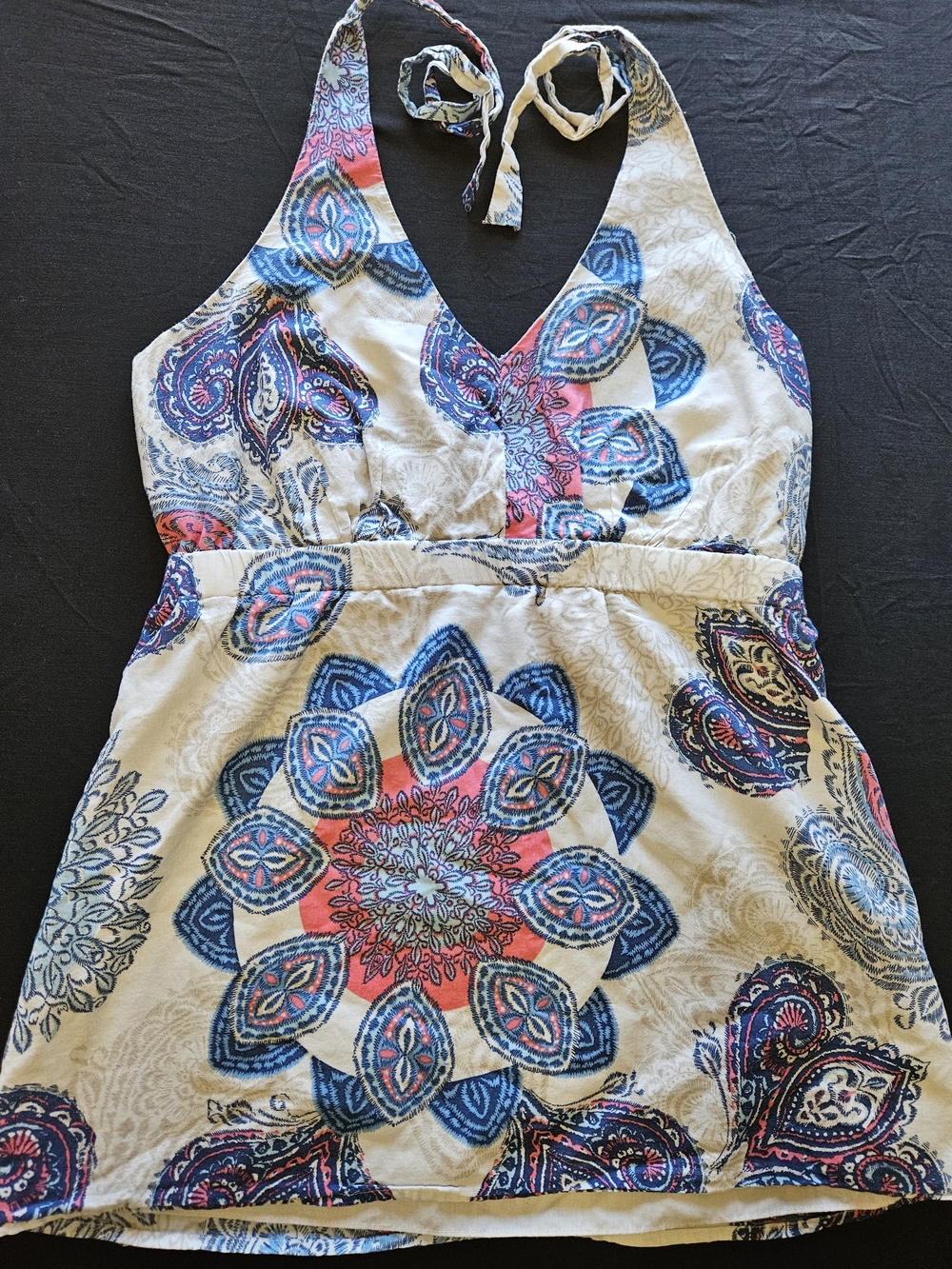Style & Co. Cream Halter Tank with Blue and Coral Paisley Print